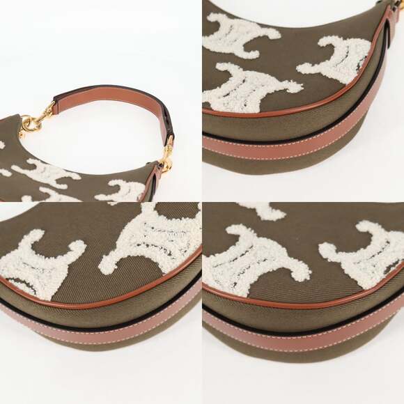 CELINE Triomphe Ava Shoulder Bag Canvas Leather Pile Khaki Gold - Picture 11 of 12